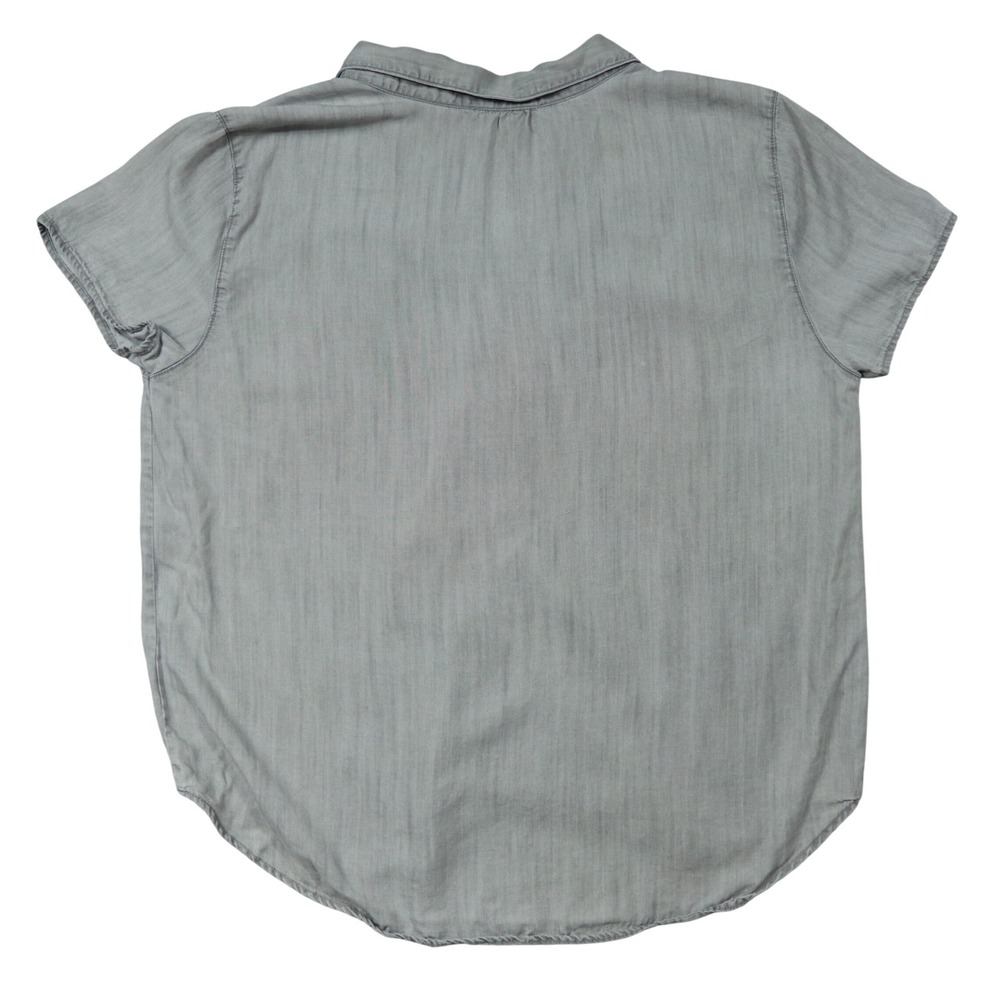 Hester & Orchard Gray 100% Tencel Short Sleeve Button Blouse Crochet Yoke Sz XL - Picture 2 of 8